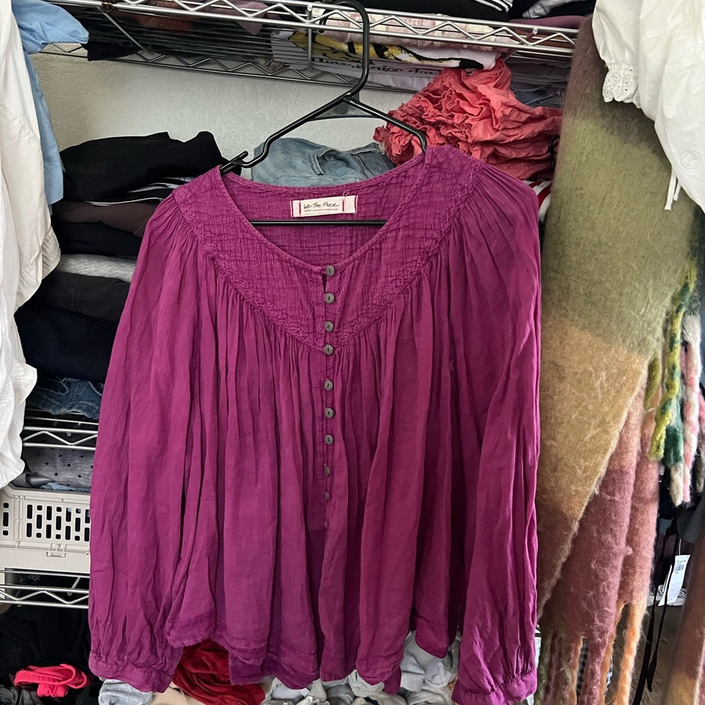 We The Free Magenta Blouse with Button Detail